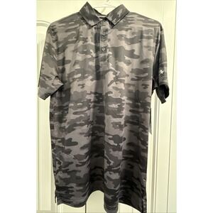 Birdie Bound Men Grey Camouflage Performance Golf‎ Polo Shirt Short Sleeve Small